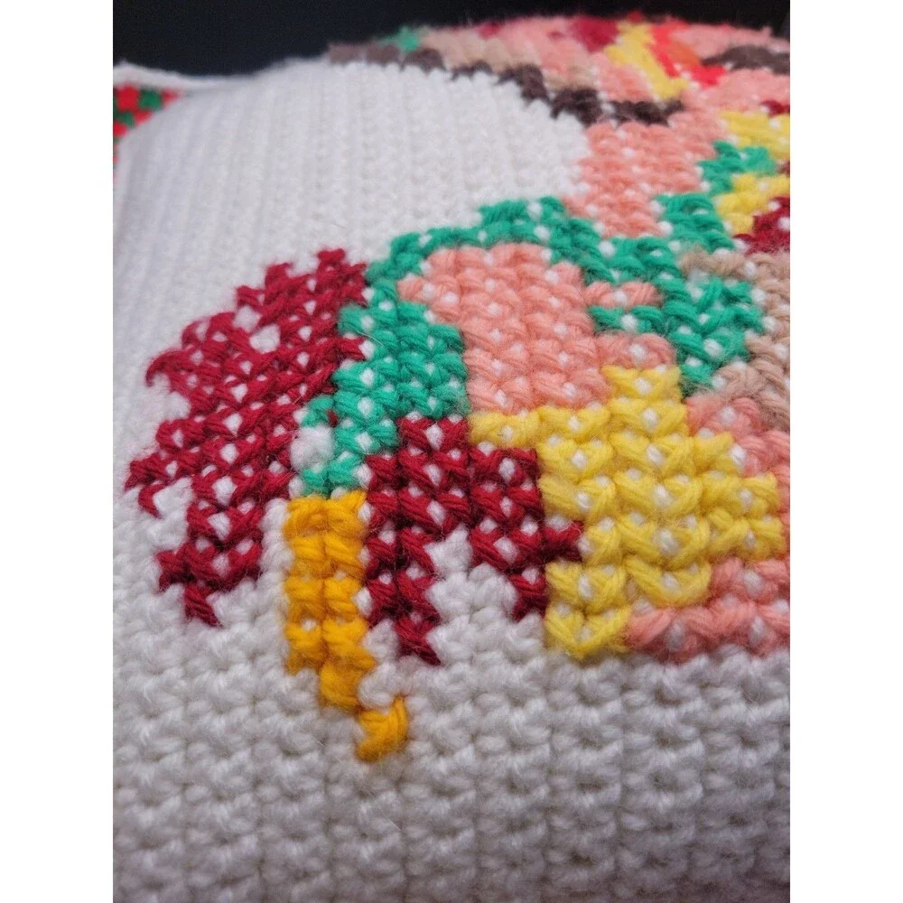 Vintage Handmade Crocheted Rooster Pillow 17